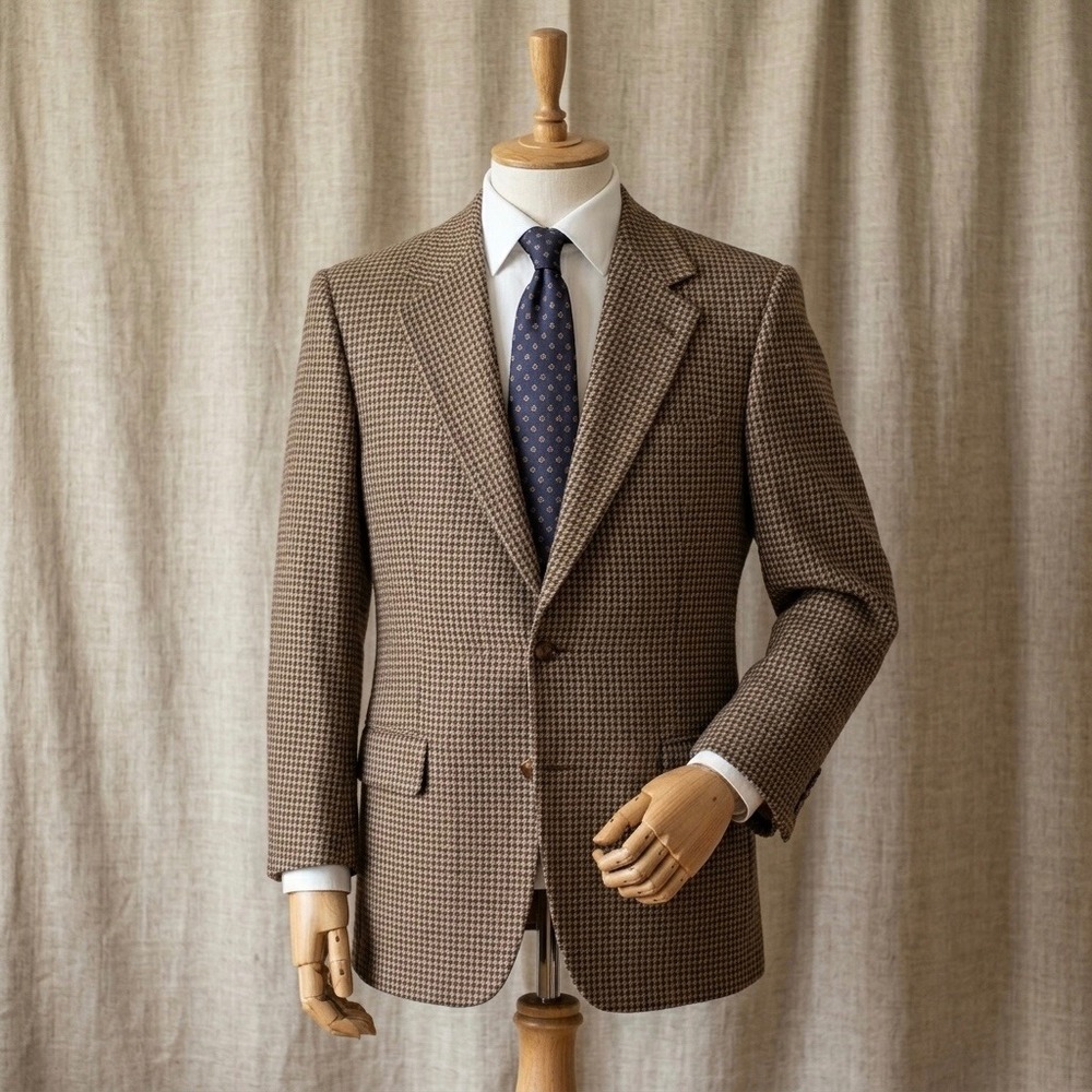 Salvatore‎ Ferragamo Mens Houndstooth Blazer Brown Tan Made in Italy Sport Coat